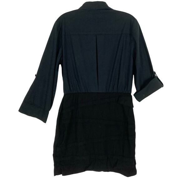 ALICE+OLIVIA Dress ~M Black Poplin Built-In-Skirt Roll-Tab-Slv Mini Knee Office - Picture 2 of 11